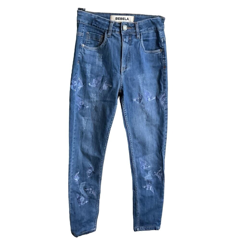BEBELA Blue Denim Jeans Butterfly‎ Embroidered Girls Youth Brazil Sz 36/USA 4